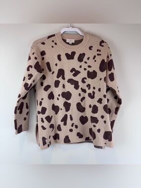 Loft Outlet Brown Tan Animal Print Long Sleeve Crewneck Sweater Top Size Small